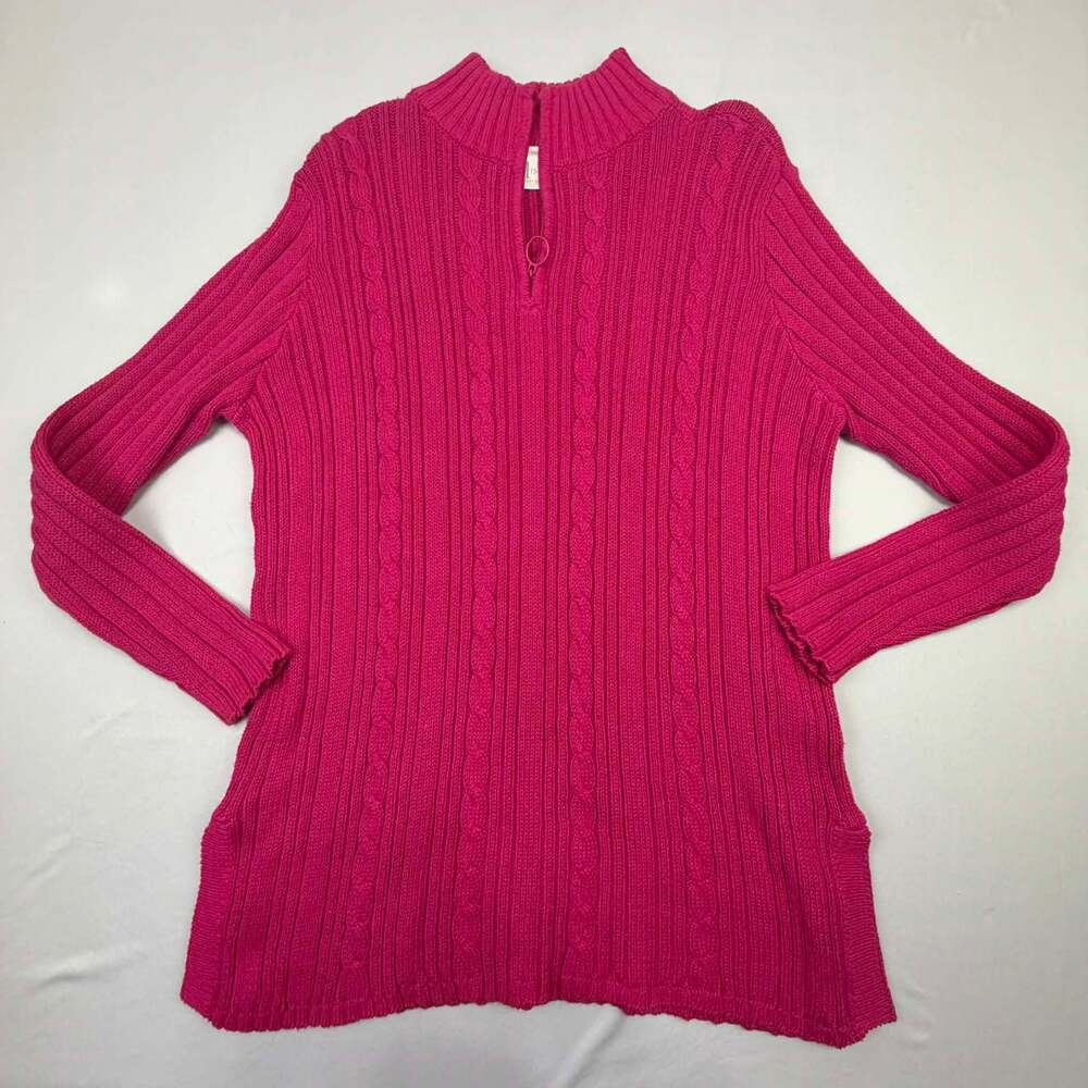 First Issue by Liz Claiborne Fuchsia Pink Cable Knit Quarter-Zip Mock Neck Sweat